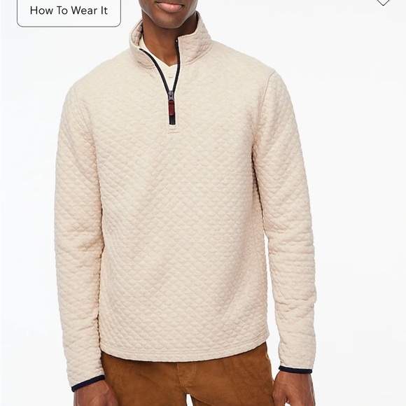 J crew heather oatmeal Quilted half-zip - Picture 1 of 5